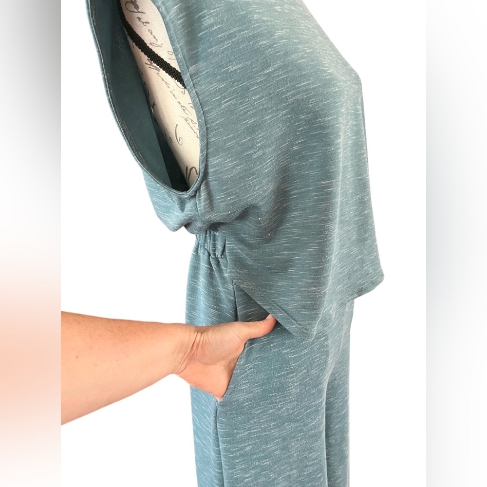 Bucket List Wide Leg Heather Light Blue Jumpsuit Small EUC Pockets Lounge Sweats - Picture 7 of 15